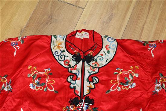 A Chinese embroidered silk and lacework gown